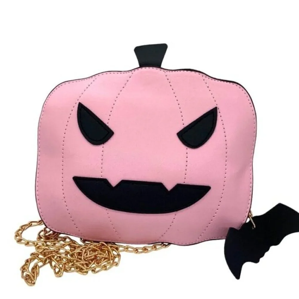 Pink Pumpkin Jack-O-Lantern Crossbody Bag Purse